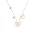 Inlaid Crystal Jewelry Birthday Pink Cartoon Mouse 18K Gold Plated Pendant Necklace Stainless Steel Chain Necklace For Women